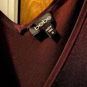 bebe spandex brown dress with tan and brown sleeves